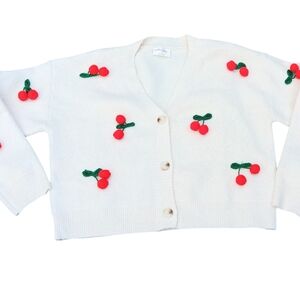 Cherry Embroidered Cream Sweater